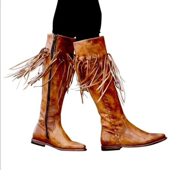 Bed Stu Brown Fringe Knee-High Boots - Picture 1 of 7